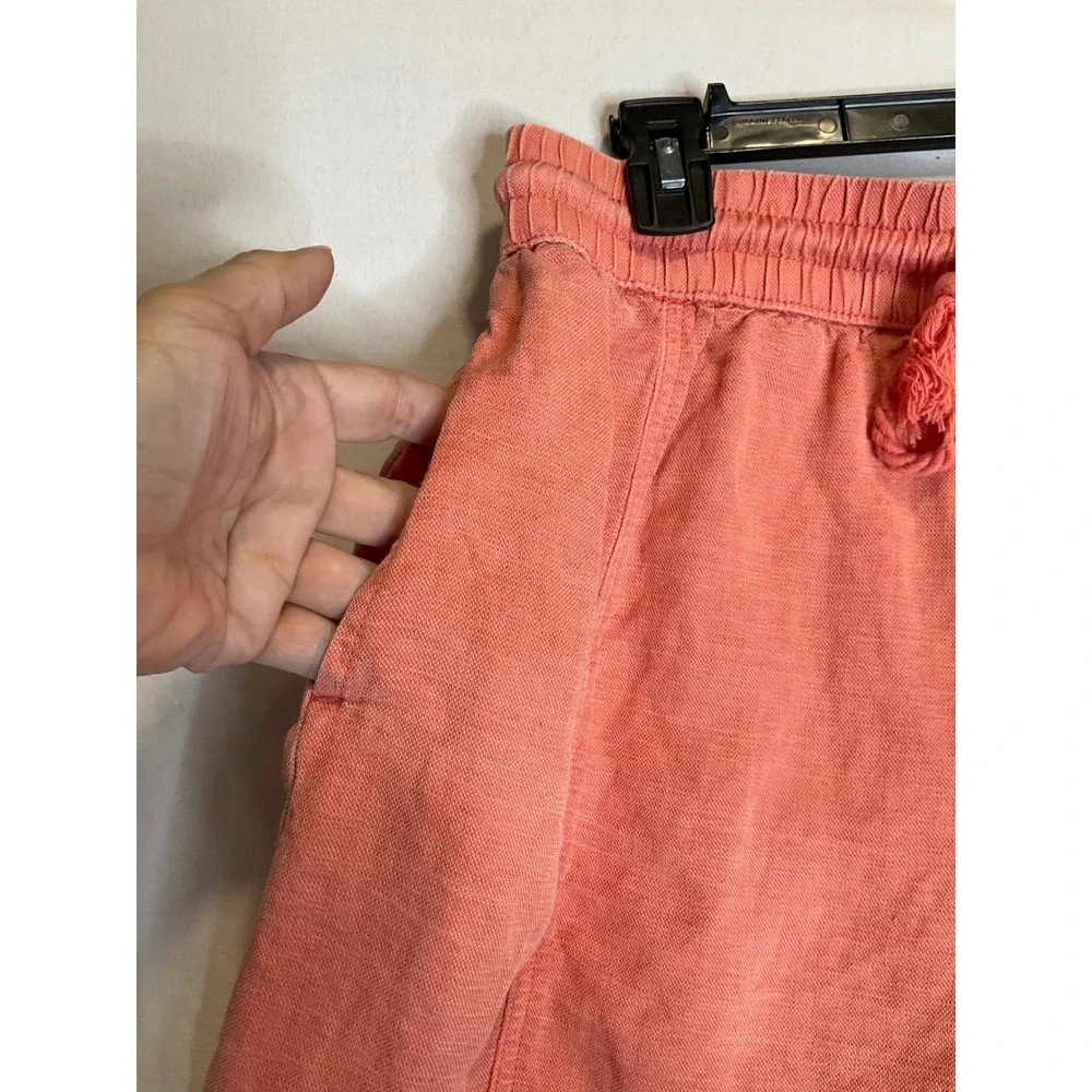 C&C California Linen Blend Shorts Orange Drawstring Elastic Waist Pockets L - Picture 3 of 6